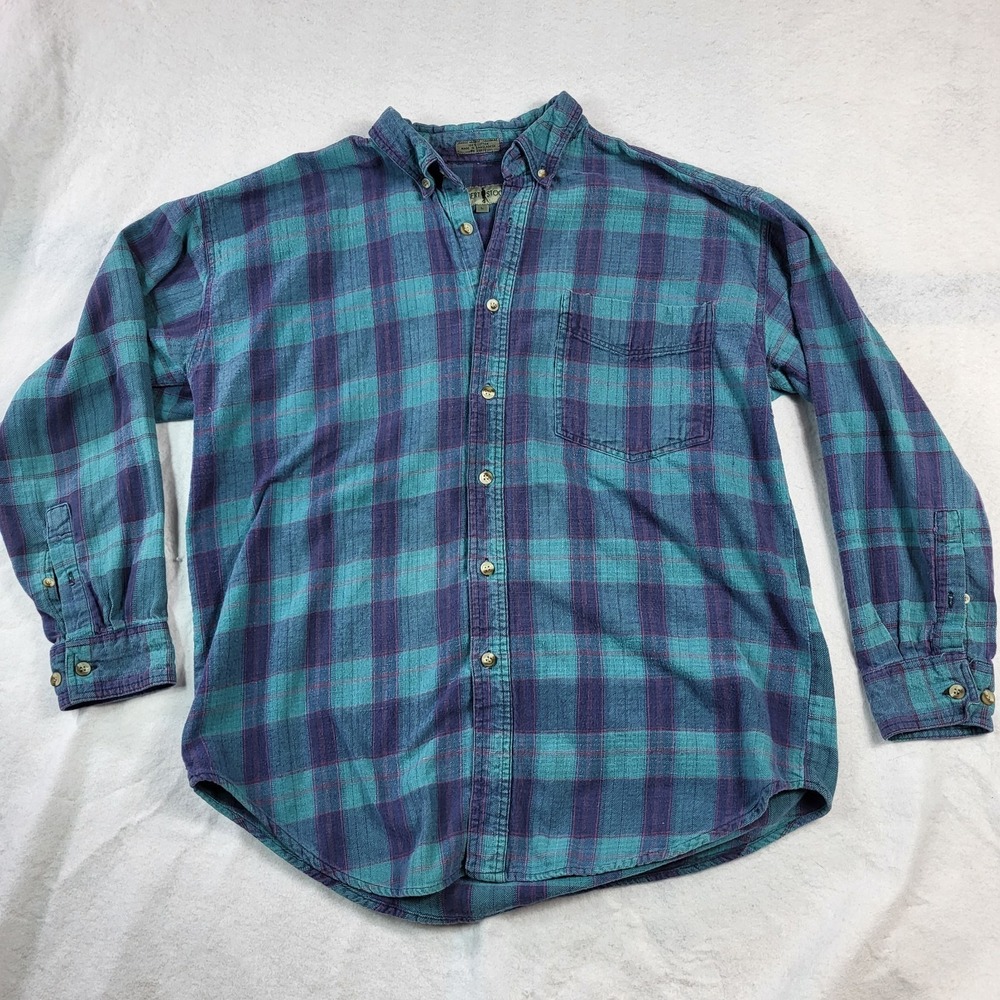 Vintage Robert Stock Aqua Blue Flannel Men's Large Button Down Shirt